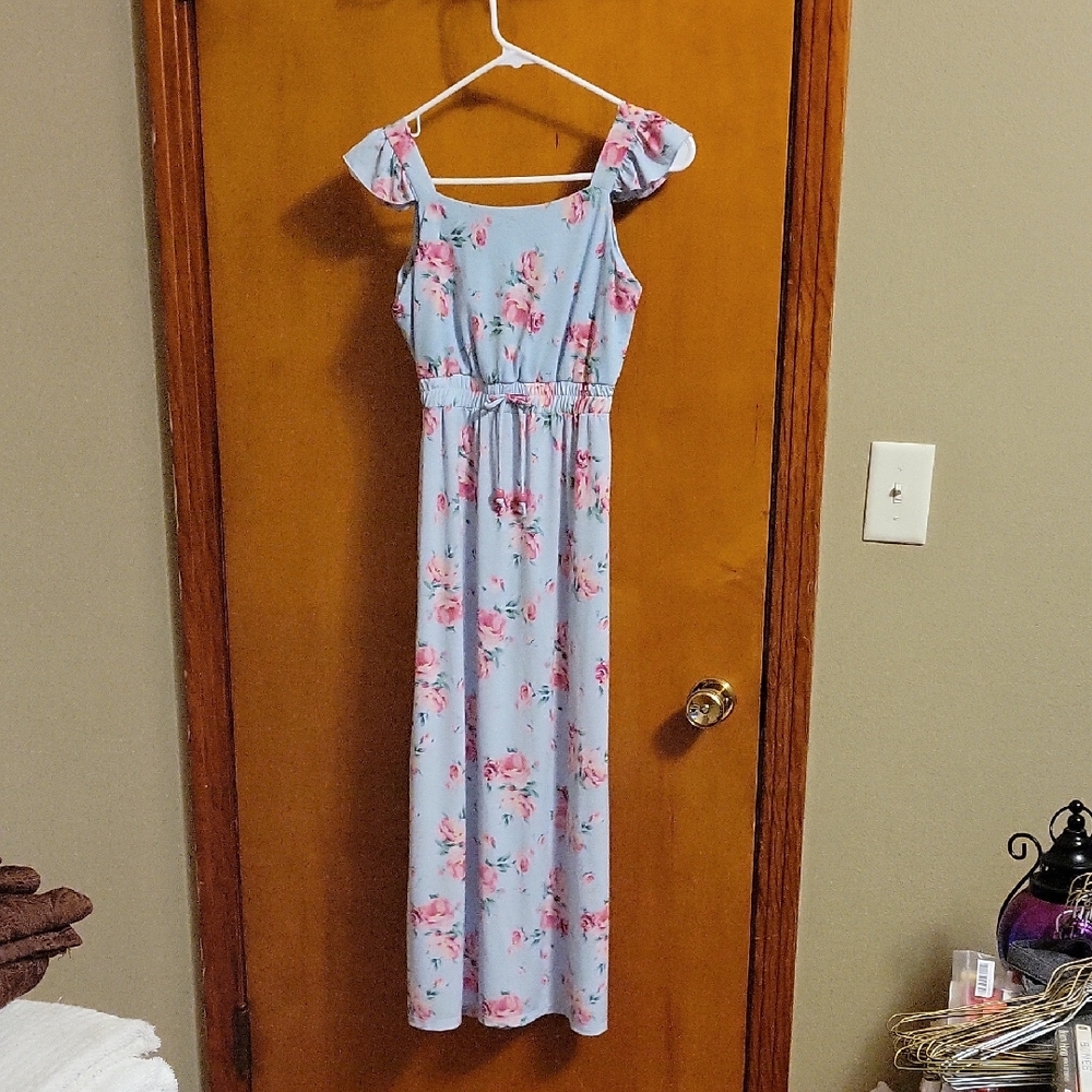 Three Hearts Blue Floral Kids Dress